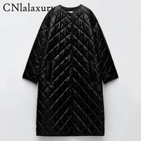 cnlalaxury 2021 winter vintage warm black leather coat female casual loose streetwear long sleeve parkas midi outwear jacket