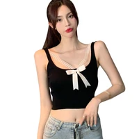 2021 new sexy tanks solid color with bow split design knitted sleeveless short style camisole fashion vest summer tops