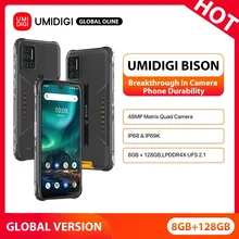 UMIDIGI BISON 2021 Android 11 6/8GB+128GB IP68/IP69K Waterproof Rugged Phone NFC Smartphone 48MP Matrix Quad Camera FHD+ Display