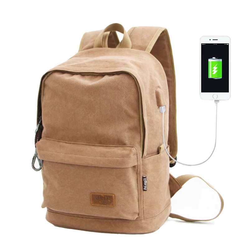 brown USB Повседневный школьный рюкзак для ноутбука с usb зарядкой, рюкзак с защитой от кражи, мужской рюкзак для путешествий, холщовая школьная сумка, Мужская винтажная сумка Mochila - Цвет: brown USB