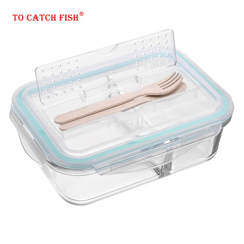 Корейский стиль Ланч-бокс стеклянный микроволновый Bento box Коробка для хранения еды школьные контейнеры для еды с отделениями для детей