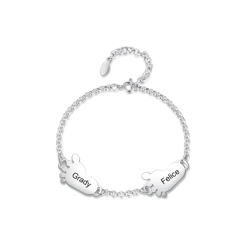 Custom Feet Name Bracelet Engraved Names Symbols Date Round Stainless Steel Adjustable Letter Bangle For Women Mom Kids Gifts