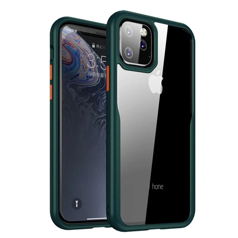 Dark Green Роскошный Модный Цветной силиконовый чехол+ прозрачный акриловый чехол для iPhone 11 Pro Max 11 Pro 11 тонкий прозрачный противоударный защитный чехол s - Цвет: Dark Green