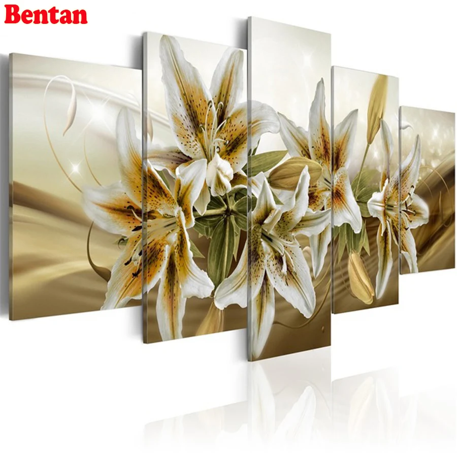 

5 Pieces diamond painting lily flower picture of rhinestone cross stitch kits diamond embroidery mosaic new year uniquely gift