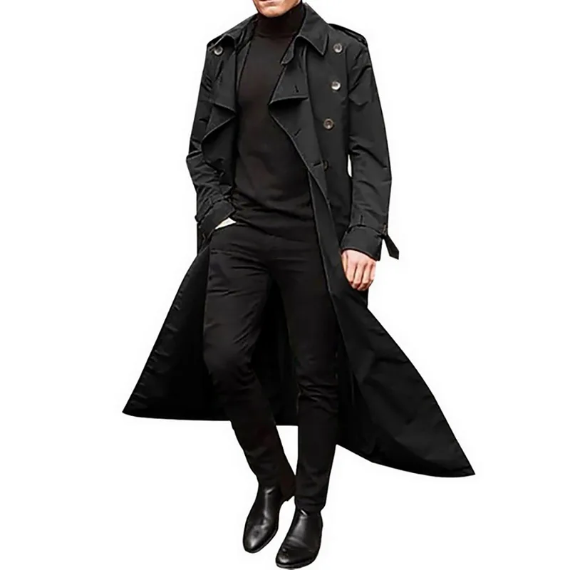 

2021 Mens Fashion Trench Coats Autumn Men Long Jackets Coats Men Casual Solid Silm Fit Windbreakers Winter Warm Plus Size Coats