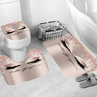 eyelash 3d print white pink 3pcs set waterproof shower curtain with hooks polyester non slip u shape mat rug toilet cover decors