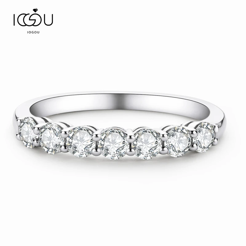 IOGOU 3mm Moissanite Ring for Women 925 Sterling Silver D Color Moissanite Diamond Half Eternity Band Stackble Finger Ring