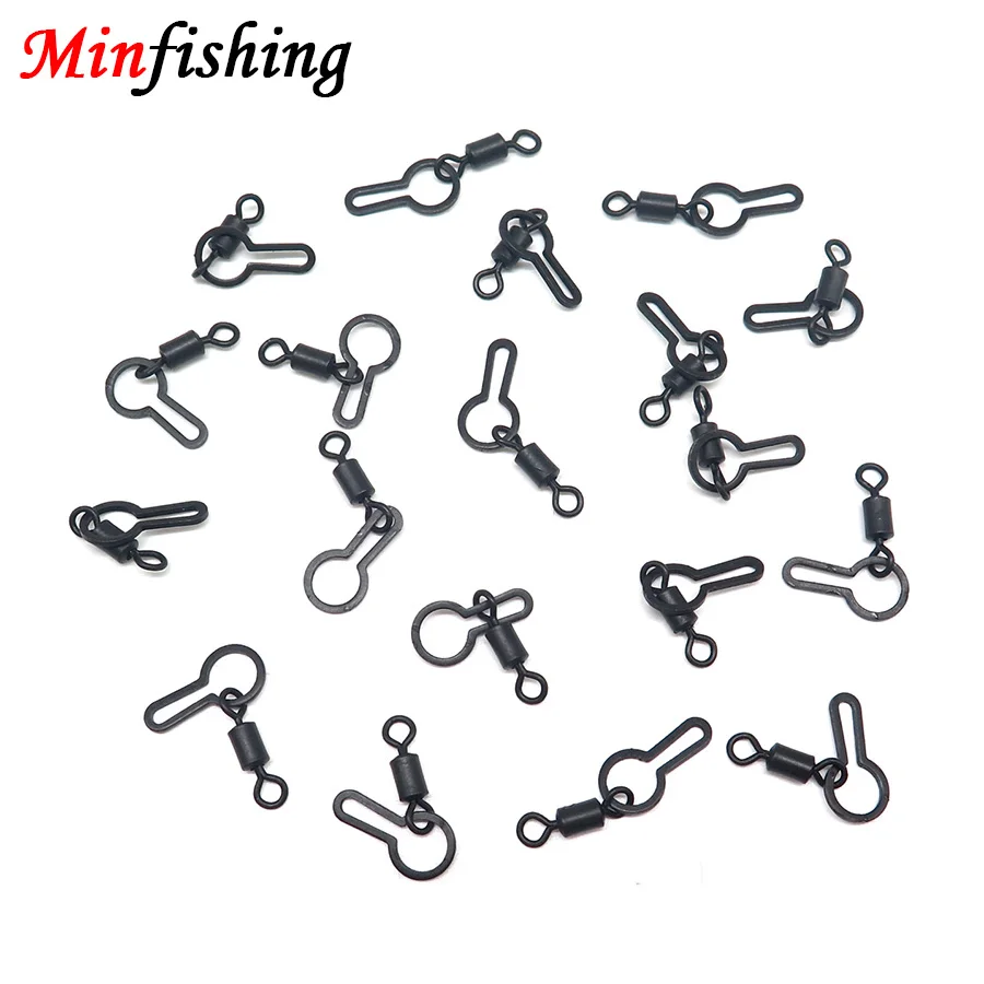 Minfishing 25 шт./лот черный Вертлюг для ловли карпа с кольцом-зажимом крючок