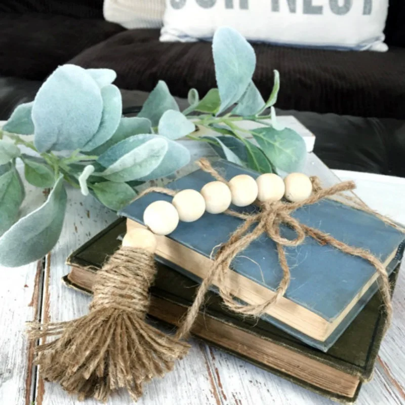 Деревянная гирлянда из бисера с джутовыми кисточками ручной работы молитвенные