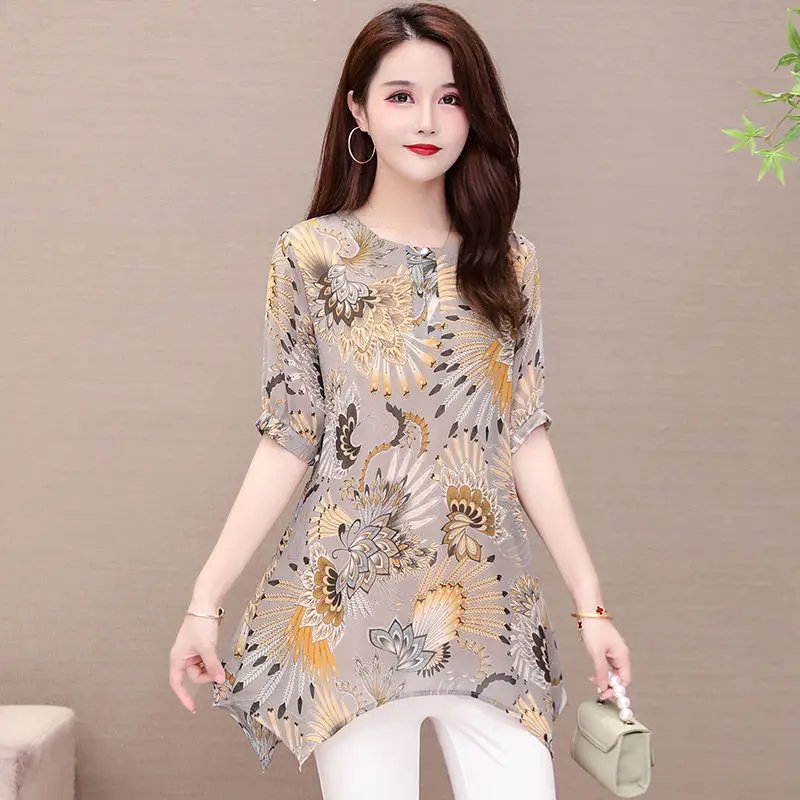 

Vintage Print Chiffon Blouse Women Blusas Mujer De Moda 2021 Summer Korean Style 5XL Plus Size Tunic Shirt Femininas Tops X100