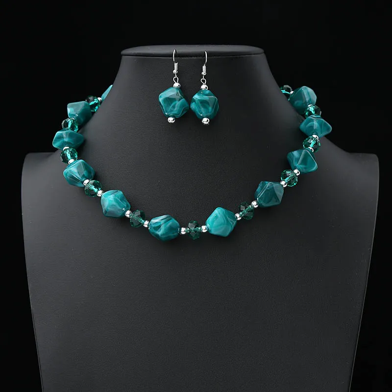 Bride Wedding Acrylic Jewelry sets Necklace Earrings Sets Small Jewelry Accessories necklace earring set for women gift - Окраска металла: KFB0472-6