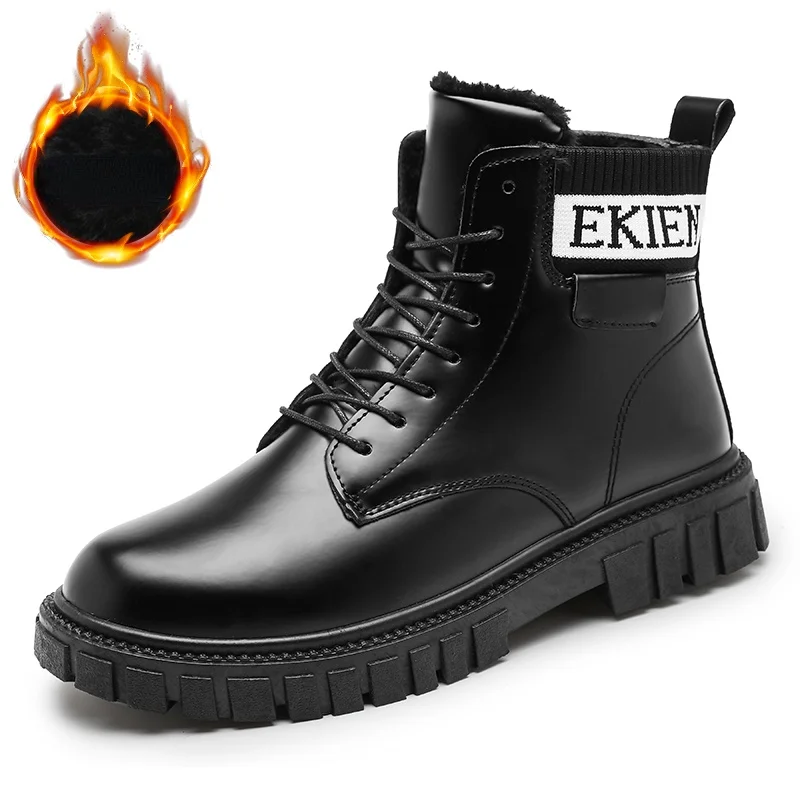 

C93 Mens Boots Fleece and Cotton Warm Elastic Mouth Martin Boots High Top Shoes Military Thick Soles Comfortable Wear High Boots