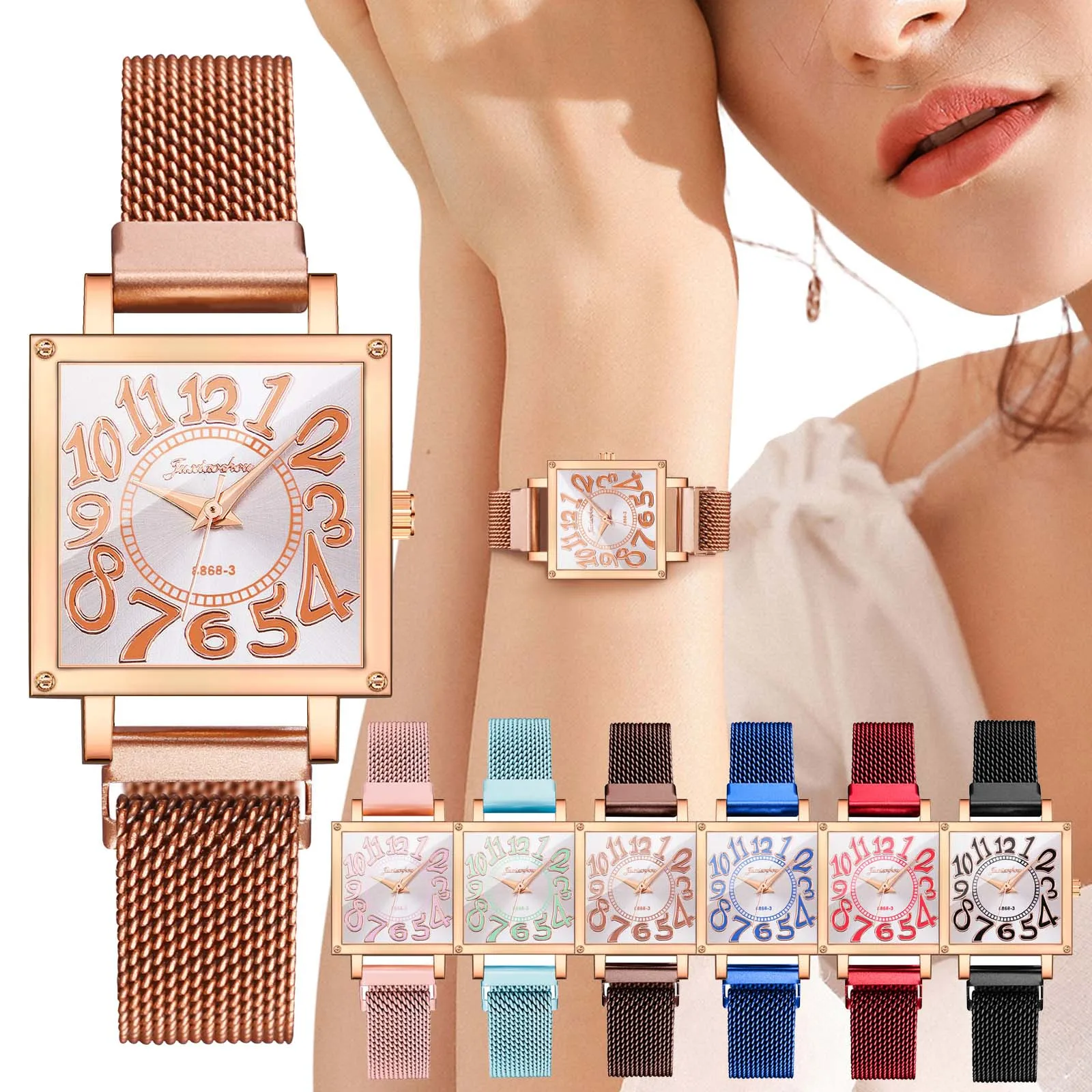 

Watches 2021 Ladies Top Brand Luxury Stainless Steel Casual Dress Watch Female Square Rose Gold Wristwatches Montre Femme Watch