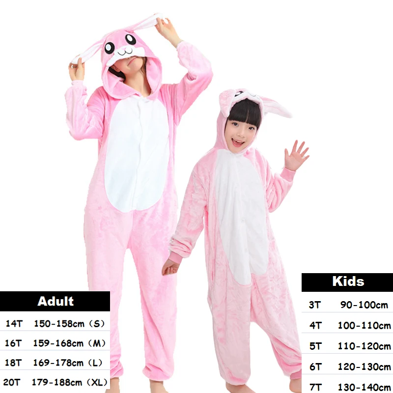 pink rabbit Зимняя Пижама для маленьких детей; Пижама с единорогом кугуруми; Фланелевая Пижама для взрослых; женская одежда для сна; костюм для Хэллоуина для мальчиков и девочек - Цвет: pink rabbit