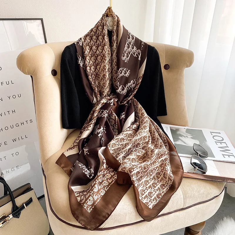 

JTVOVO 2021New 90x180CM Luxury Brand Imitation Silk Women Fashion Scarf Shawl Vintage Print Beach Scarves Winter Kerchief Tippet