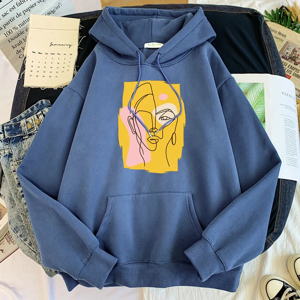 

Art Lady Self Portrait Pattern Print Hoodie Women Casual Plus Size Soft Sweatshirt Females Korean Fleece Loose Hoodied Pullovers