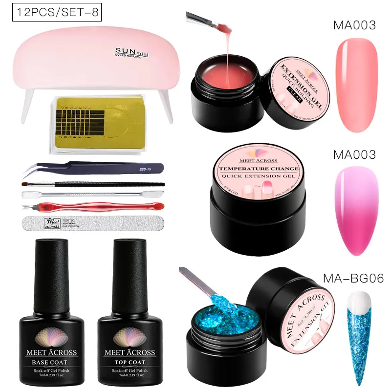 Набор полиуф-гелей MEET ACROSS гель для наращивания ногтей с блестками набор