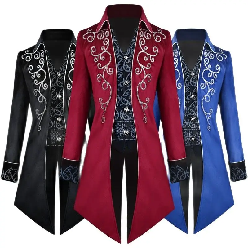 2022 Halloween Steampunk Tuxedo Gothic Victorian Men's Jacket Vintage Tailcoat Medieval Cosplay Costumes Frock Coat for Men