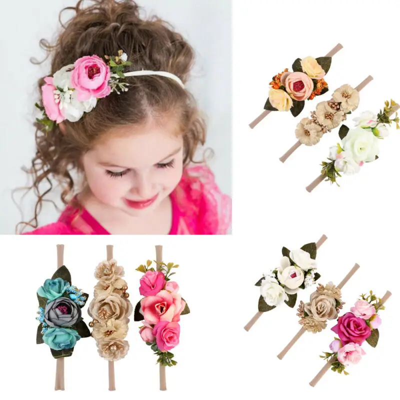 Baby Girl Various Flower Hairband Soft Elastic Headband Hair Accessories Band 3Pcs Newborn Girls Photography Props | Детская одежда и
