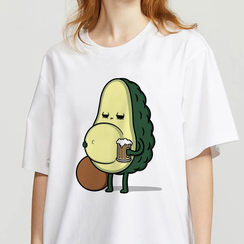 

Cute Attractive Women T-Shirts Summer Avocado Printed Tops Tees Female T-shirt Short Sleeve White Tshirt for Lady Casual Tops