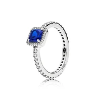 100 925 sterling silver pan ring blue square personalized creative ring for women wedding party gift fashion jewelry