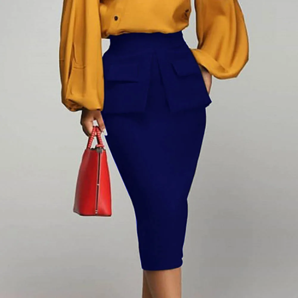 

Pencil Skirt Women High Waist Female African Elegant Office Lady Work Midi Black Skirts New Fashion 2020
