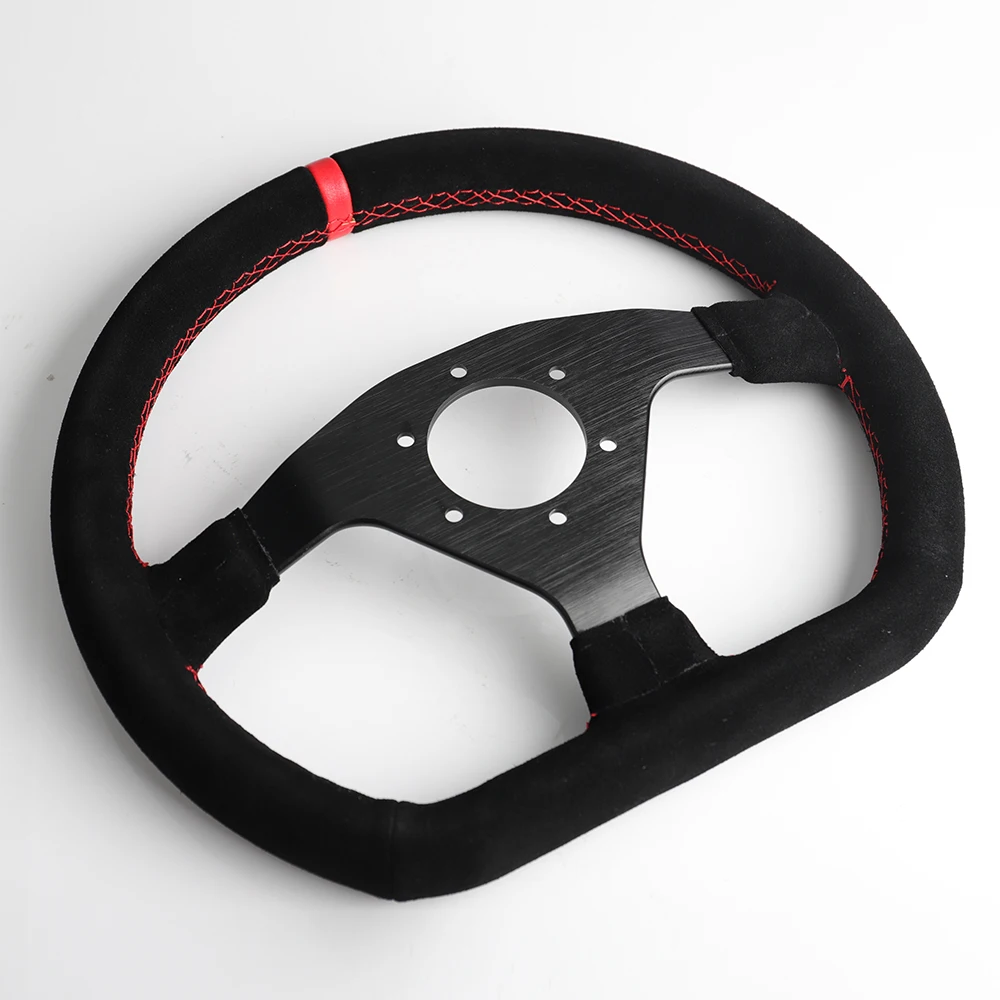 Руль гоночный Дрифт натуральная/замша кожа красный стежок руль плоский