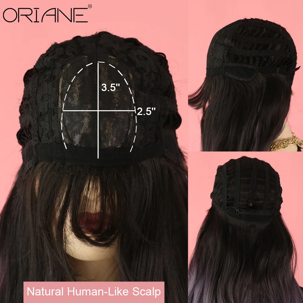 

ORIANE Long Wavy Synthetic Wigs With Bangs For Women Smog Grey Two Color Gradient Lolita Cosplay Wigs High Temperature Wigs