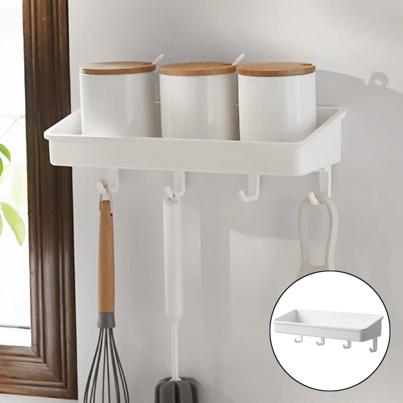 

Kitchen Shelves Punching-free Wall-mounted Household Seasoning Rack Bathroom Toilet Storage Shelf