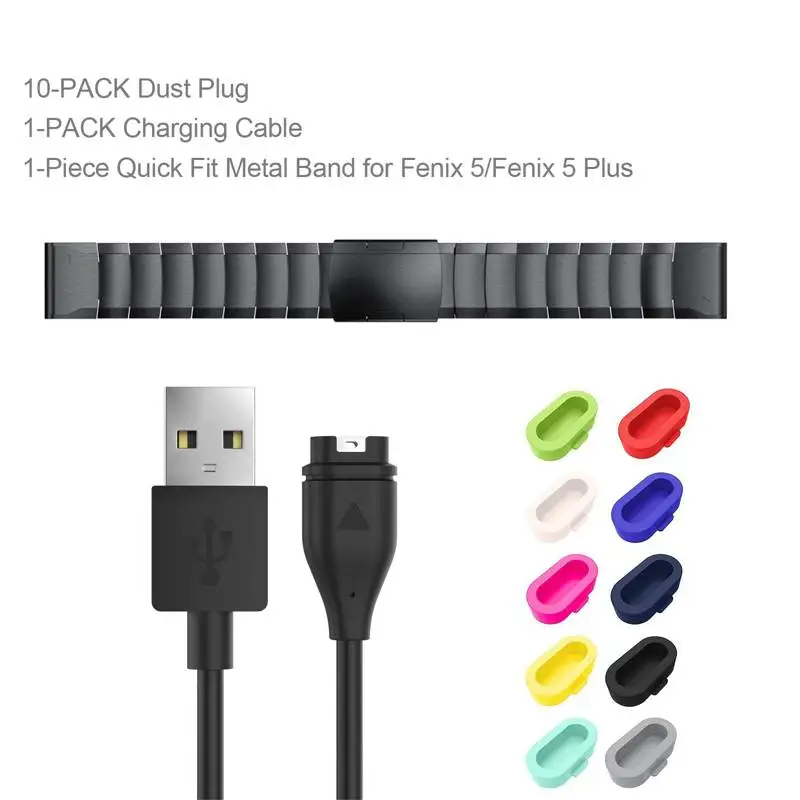 10 упаковок силиконовая Пылезащитная Заглушка с usb-кабелем для зарядки сменный металлический ремешок для часов Garmin Fenix 6/Fenix 5 Plus/Forerunner 935 - Цвет: 10Plus 1Cable 1Bandm