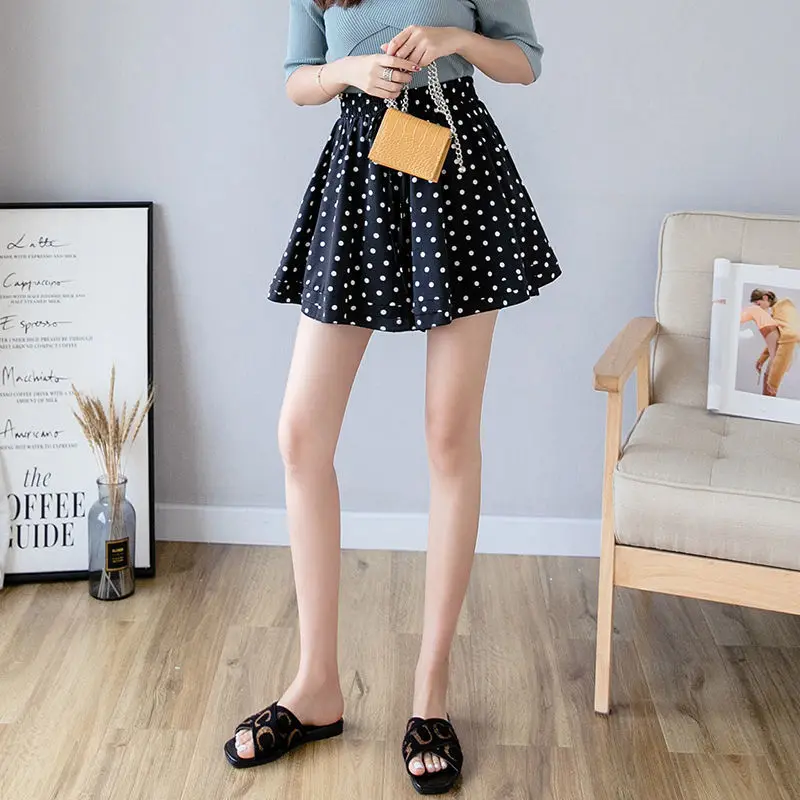 

Summer New Korean Wave Point Wide Leg Shorts High Waist Large Size Shorts Women Elastic Waist Wave Point Loose Shorts P3 284