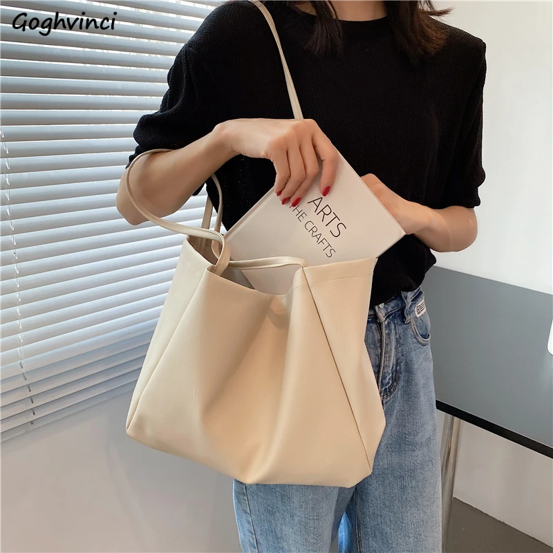 

Сумка-тоут женская из экокожи, элегантная вместительная сумочка-тоут под подмышки, универсальный саквояж в стиле Ins, в минималистском стиле