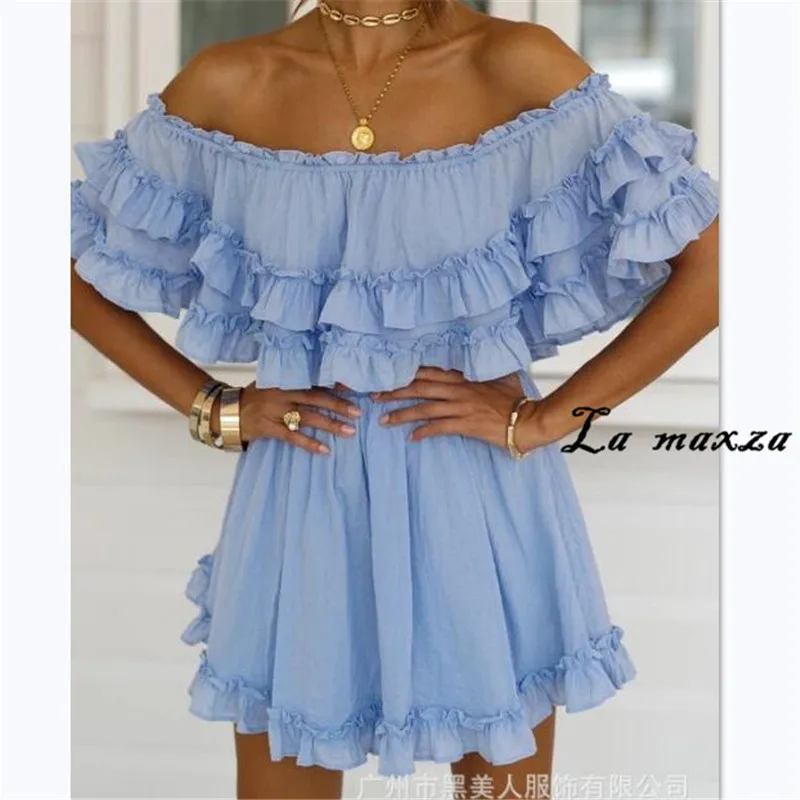 

Сексуальное женское мини-платье с вырезом лодочкой и оборками, лето 2020, повседневное женское облегающее платье с открытыми плечами