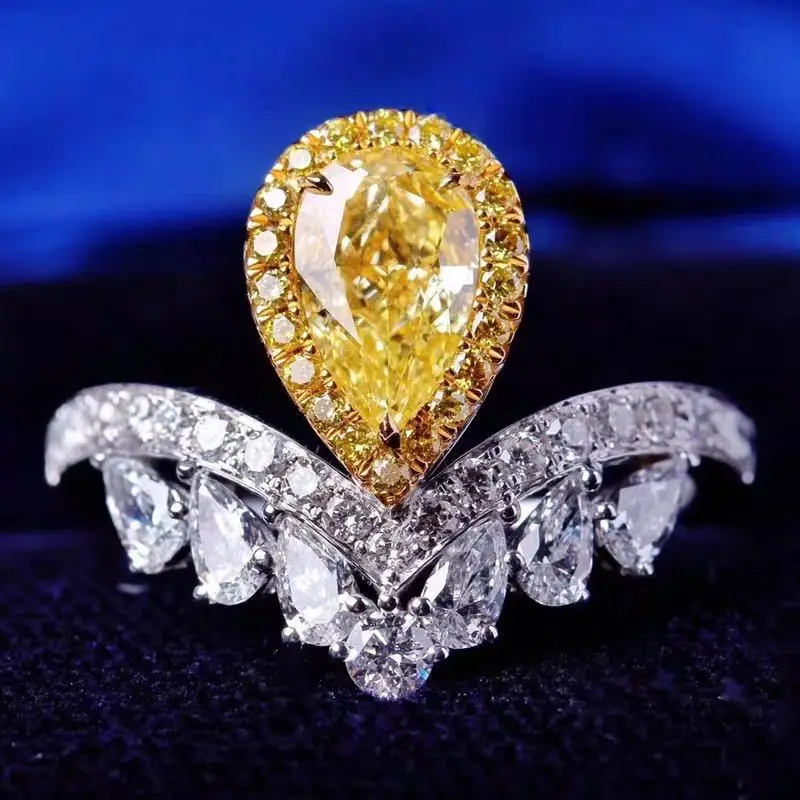 

Trendy Luxury Jewelry Water Drop Pear-Shaped Yellow Diamond Pt950 Platinum Engagement Ring Open Mouth Wedding Rings For Women