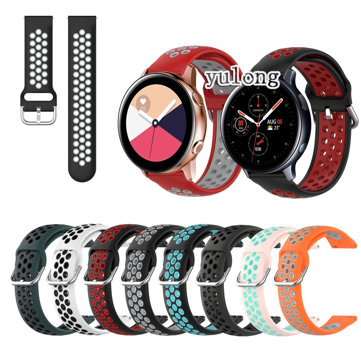 

Ремешок силиконовый для наручных часов, спортивный дышащий цветной браслет для Samsung Galaxy Active2 40 мм 44 мм, Active3 41 мм