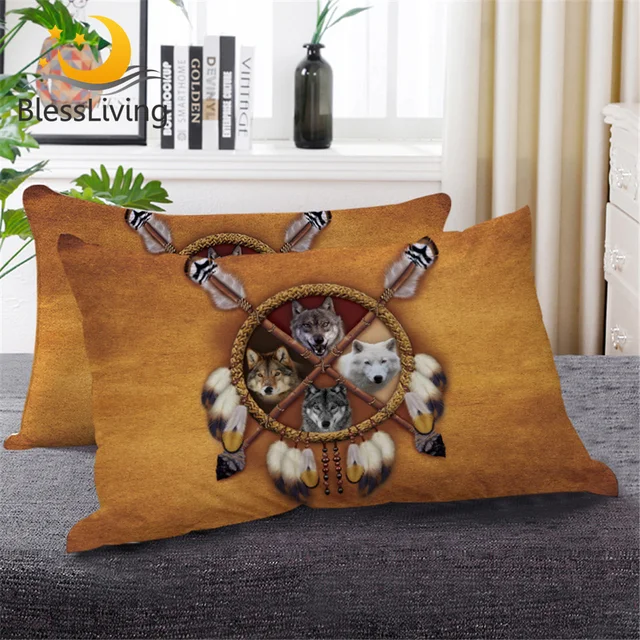 BlessLiving Wolves Sleeping Throw Pillow Soft Down Alternative Body Pillow Arrow Wolf 3D Printed Bedding 1-PIECE 1