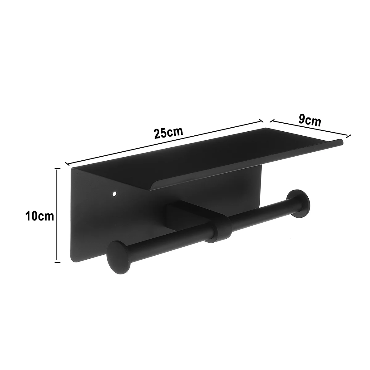 

Double Roll Toilet Paper Holder Shelf Wall Mount, Bathroom Dual Tissue Holder with Phones/Wipes Storage Rack Black and Sliver