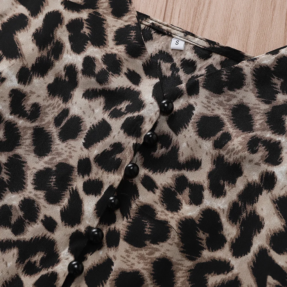 2019 Женские топы и блузки сексуальные глубокий v образный вырез Леопардовый принт