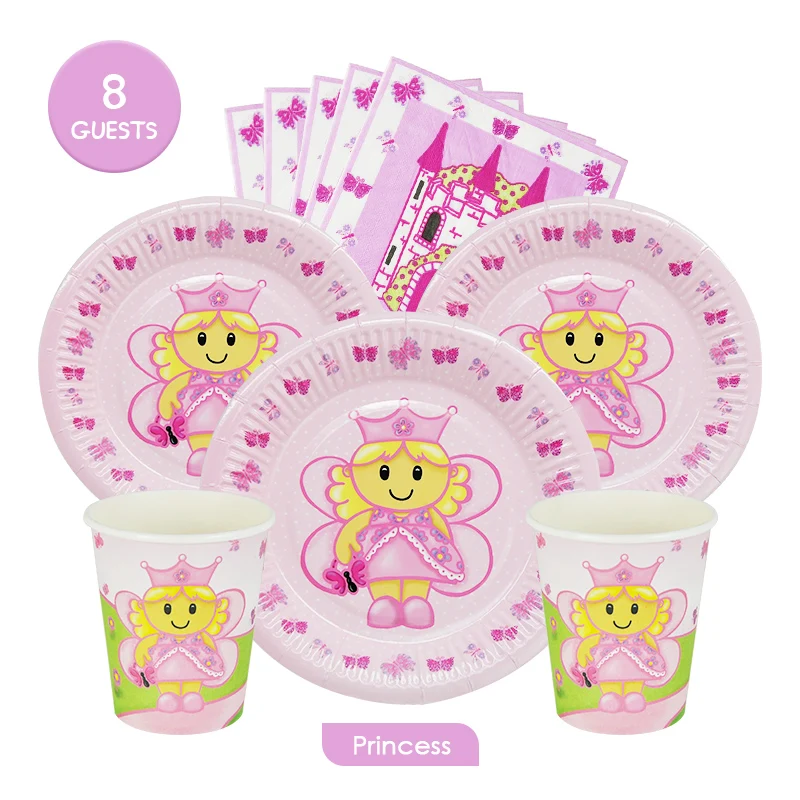 

32 шт одноразовые принцесса посуда наборы чашек салфетки тарелки девушка день рождения ребенка день благосклонности Эко-дружественных
