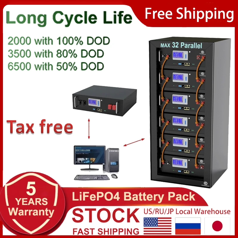 Литий-ионный Аккумулятор LiFePO4, 48 В, 100 Ач, 5 кВт, поддержка высокой мощности, 32 дюйма