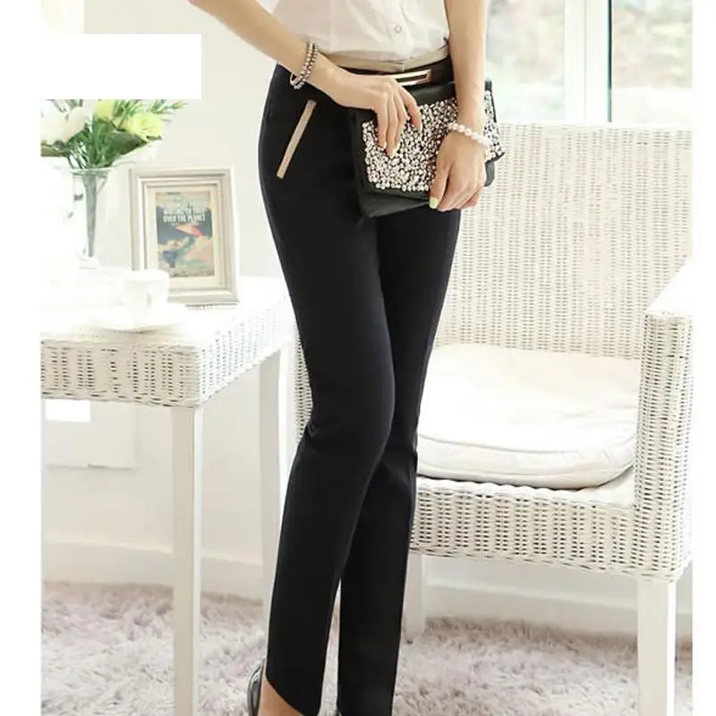 Женские офисные брюки элегантные деловые карандаш черного и хаки размера плюс