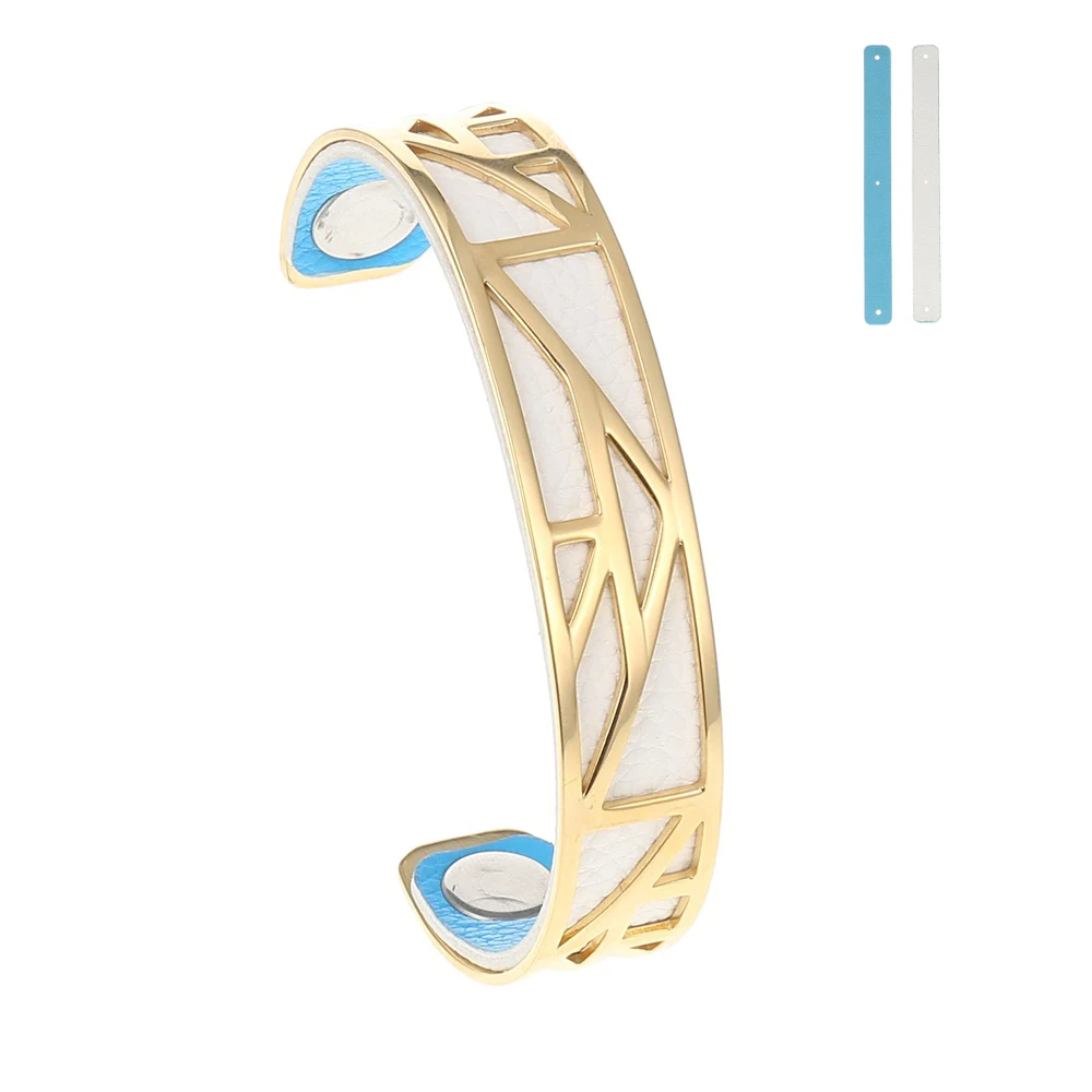 White and blue Кремо манжеты браслеты для женщин Жоржет нержавеющая сталь сменные Cuir полые Кожаный Браслет Bijoux Femme золотой цвет - Окраска металла: White and blue