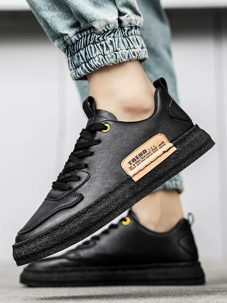 

2021 spring new men's sneakers low-top casual white shoes trendy men's shoes lace-up PU leather Men's sneakers