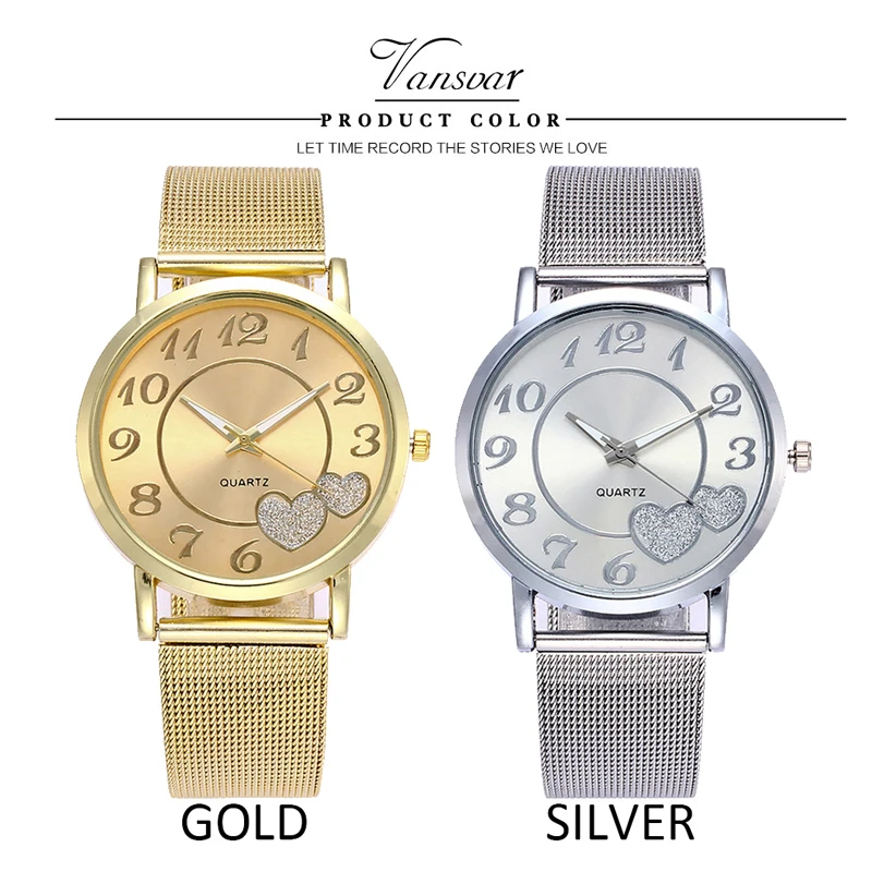 Модные Простые Брендовые женские часы Vansoar ремешок из нержавеющей стали с