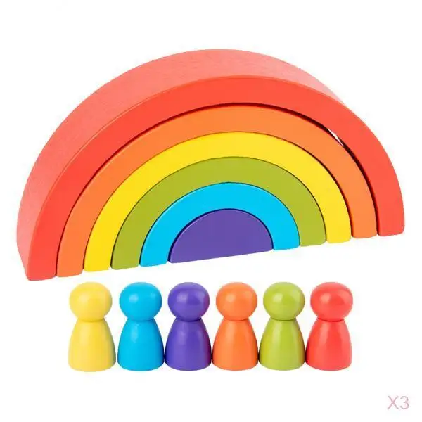 

Rainbow Building Blocks For Kids Nesting Puzzle Educational Toy Gifts 3 Set