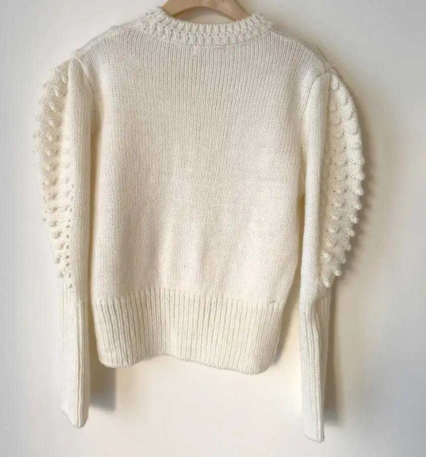 

Vinatge French style Stand Collar Puff Sleeve Knitwear Pullover for Women Apring Autumn Crop Top sweater