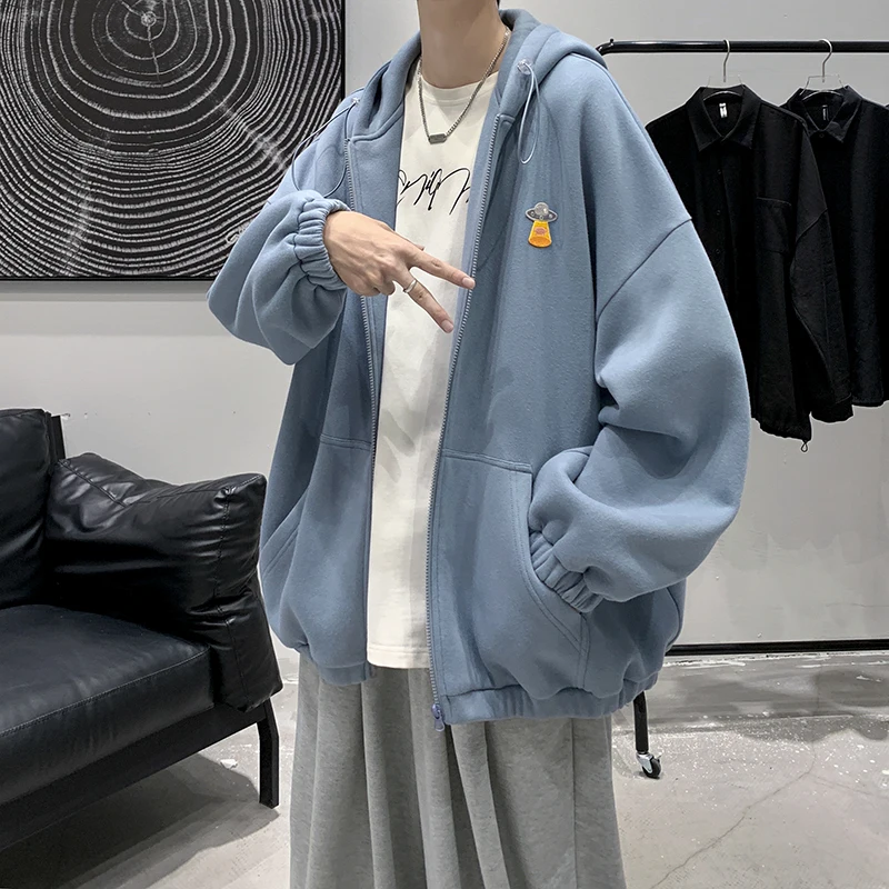 

Hoodies Fleece male hooded the spring and autumn period tide joker leisure paragraph coat loose clothes on ins wind cardigan