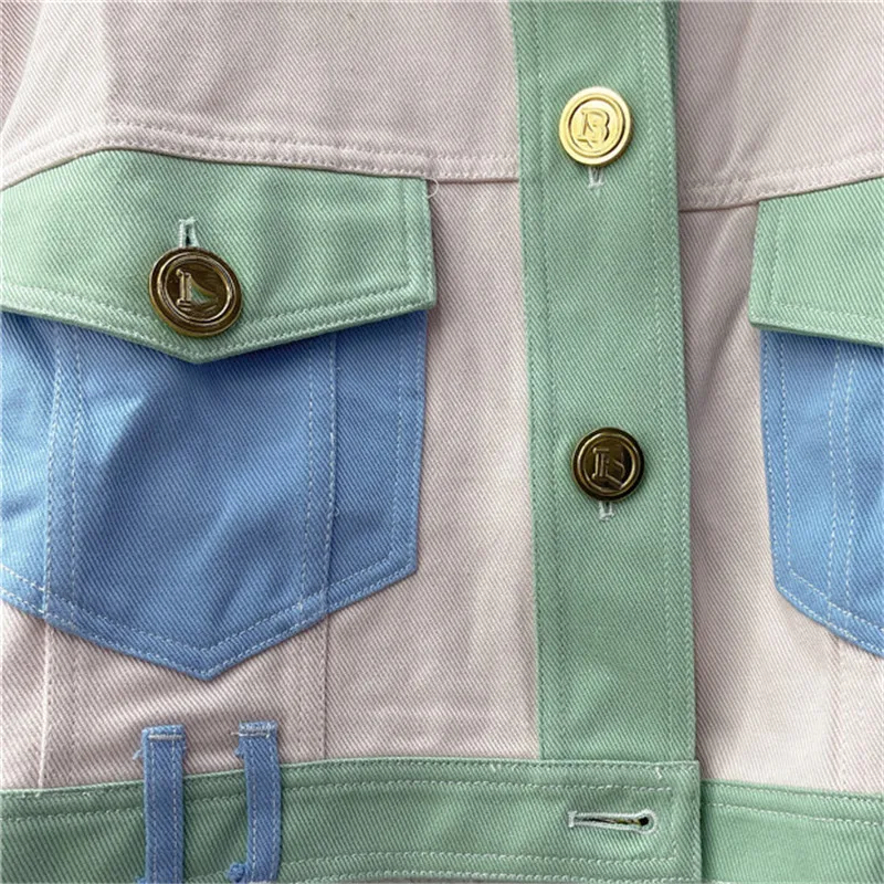 

Fashion Patchwork Bomber Jacket Women Pocket Lapel Spliced Jackets Short Coat Streetwear Female 2021 Autumn Loose Outerwear