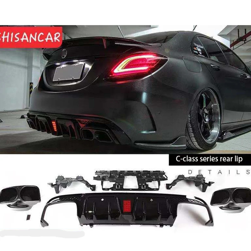 

For Mercedes-Benz C-Class A/CLA/E ClassModified AMG C63S rear lip wrap angle A45 four-out tail lip and tail throat