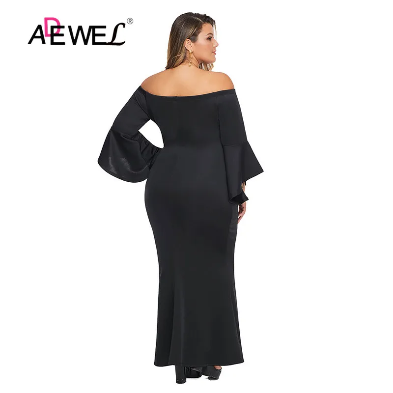 ADEWEL Черное Красное платье размера плюс с открытыми плечами и расклешенными